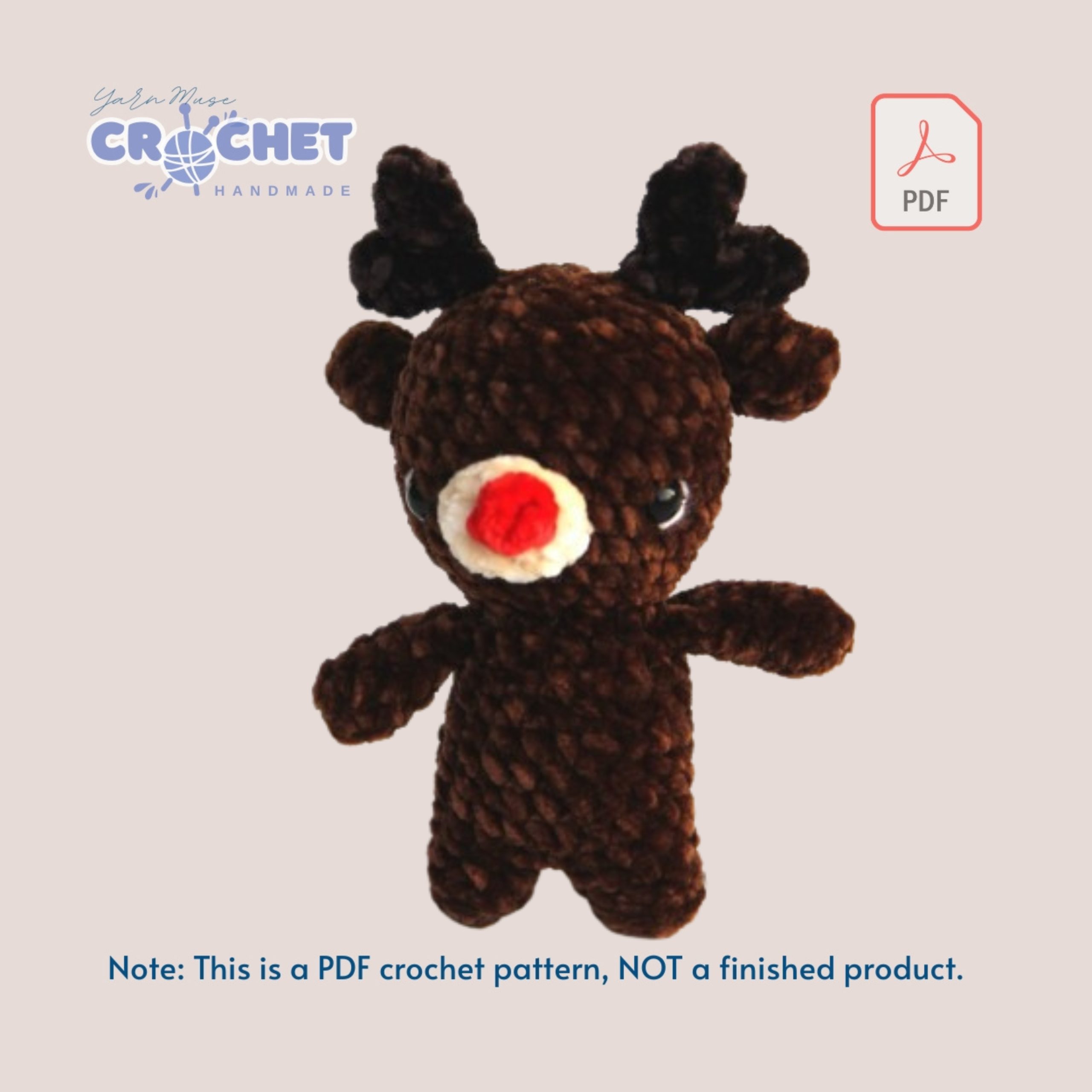 MQ-025-Small Crochet Reindeer Pattern PDF Easy Amigurumi Tutorial