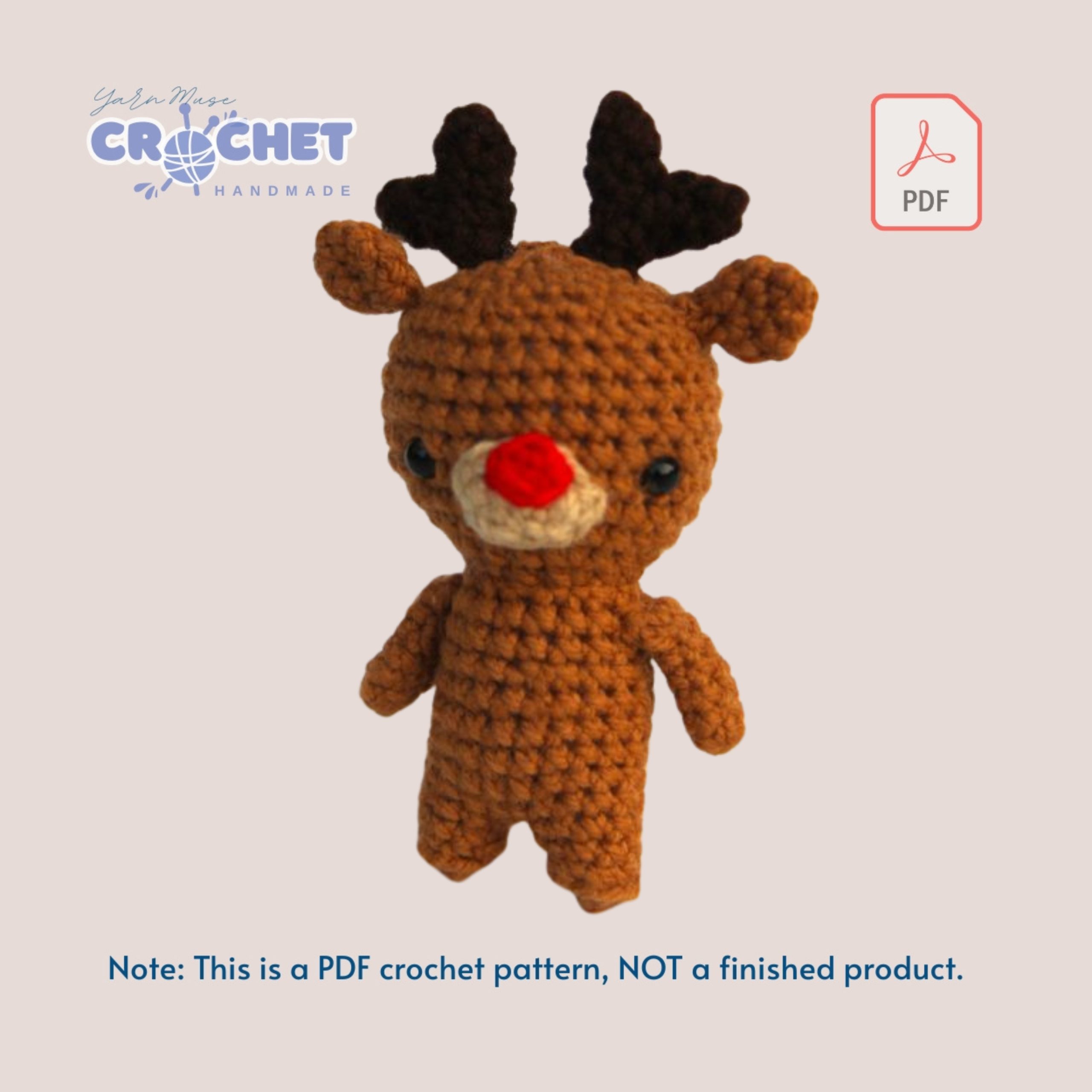 MQ-025-Small Crochet Reindeer Pattern PDF Easy Amigurumi Tutorial