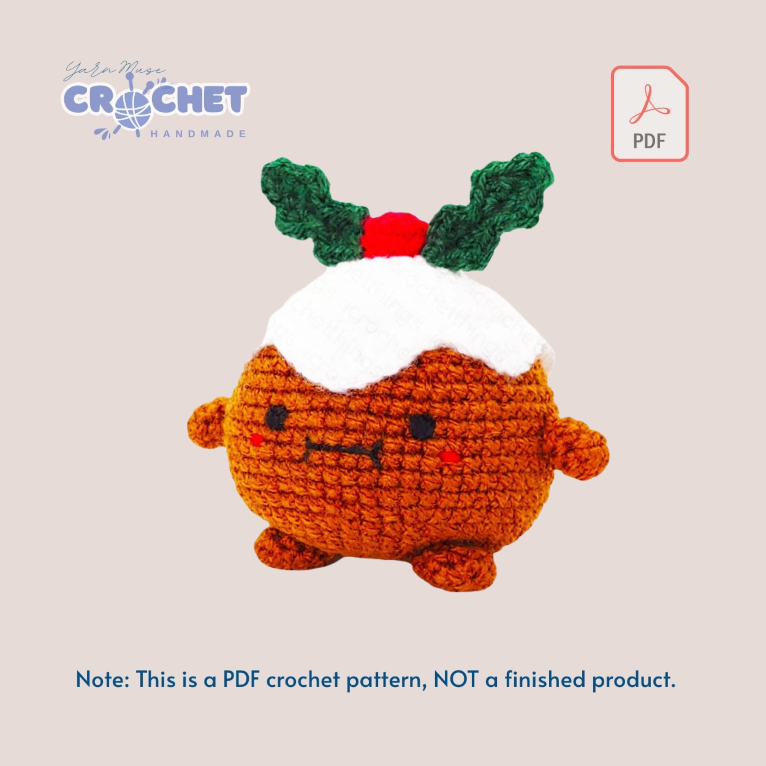 MQ-064-Cute Christmas Crochet Pudding Pattern Easy PDF Tutorial for Beginners