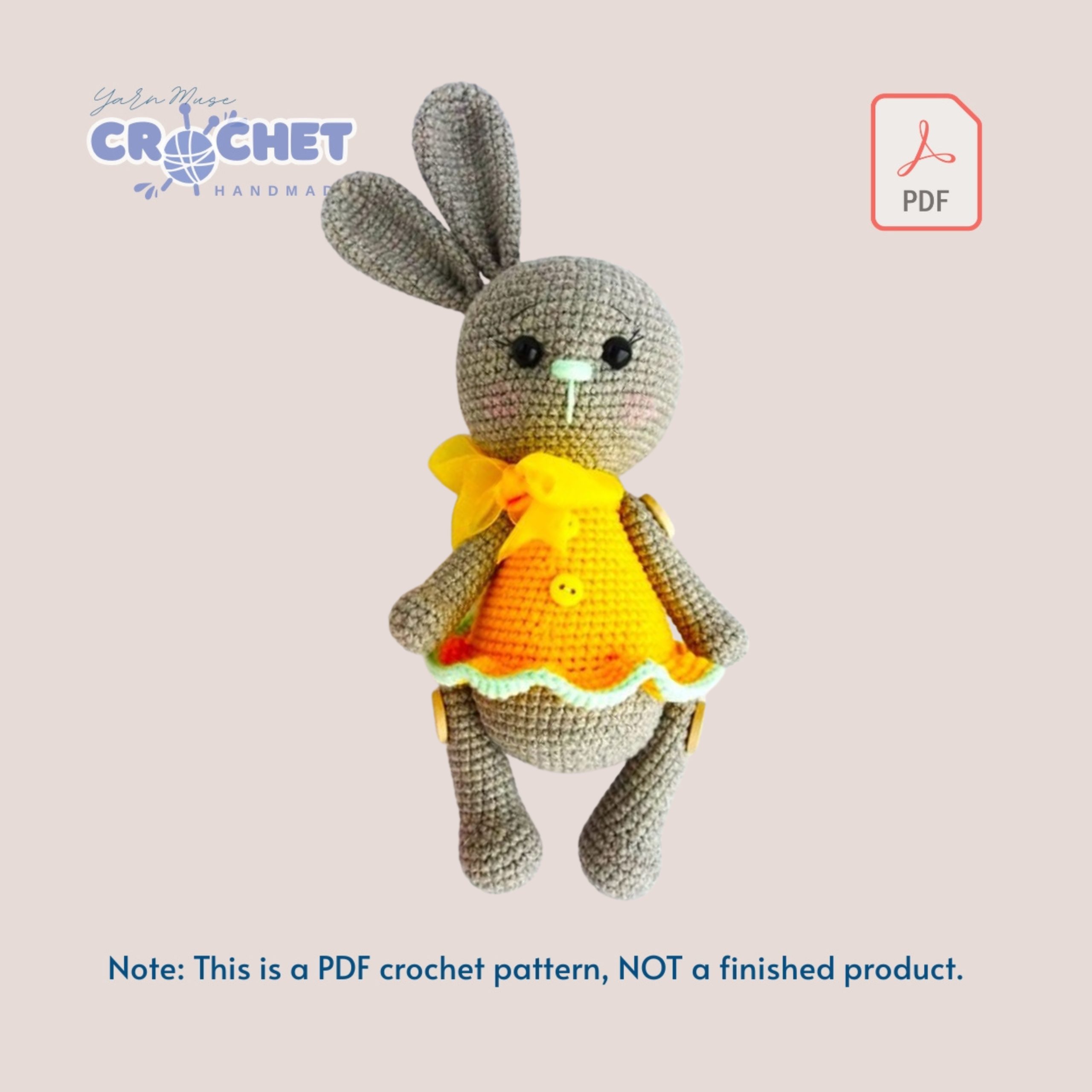 MQ-077-Martha the Bunny in Dress Amigurumi Crochet Pattern PDF for Beginners