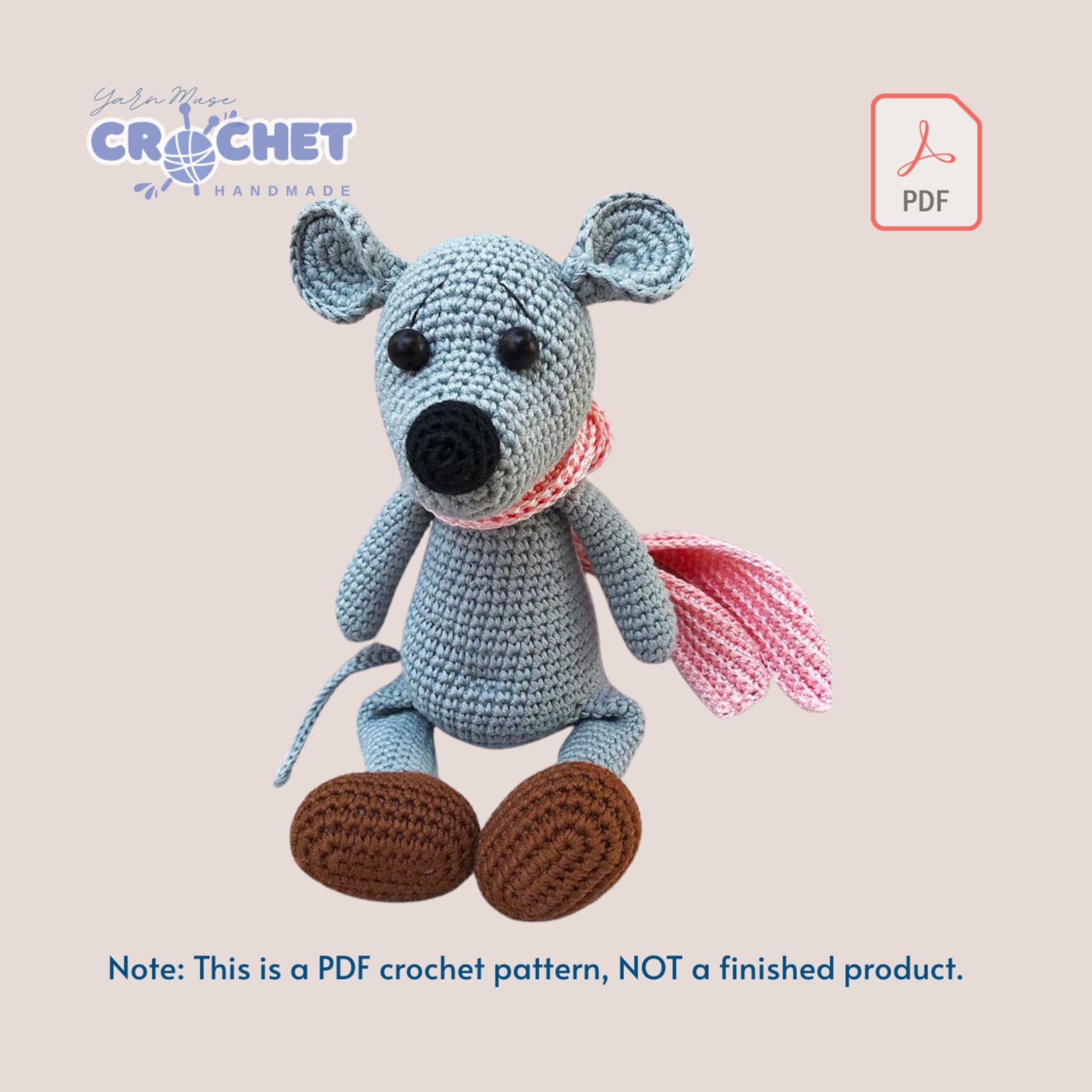 MQ-082-Mouse Jemmy with Scarf Crochet Pattern PDF for Beginners