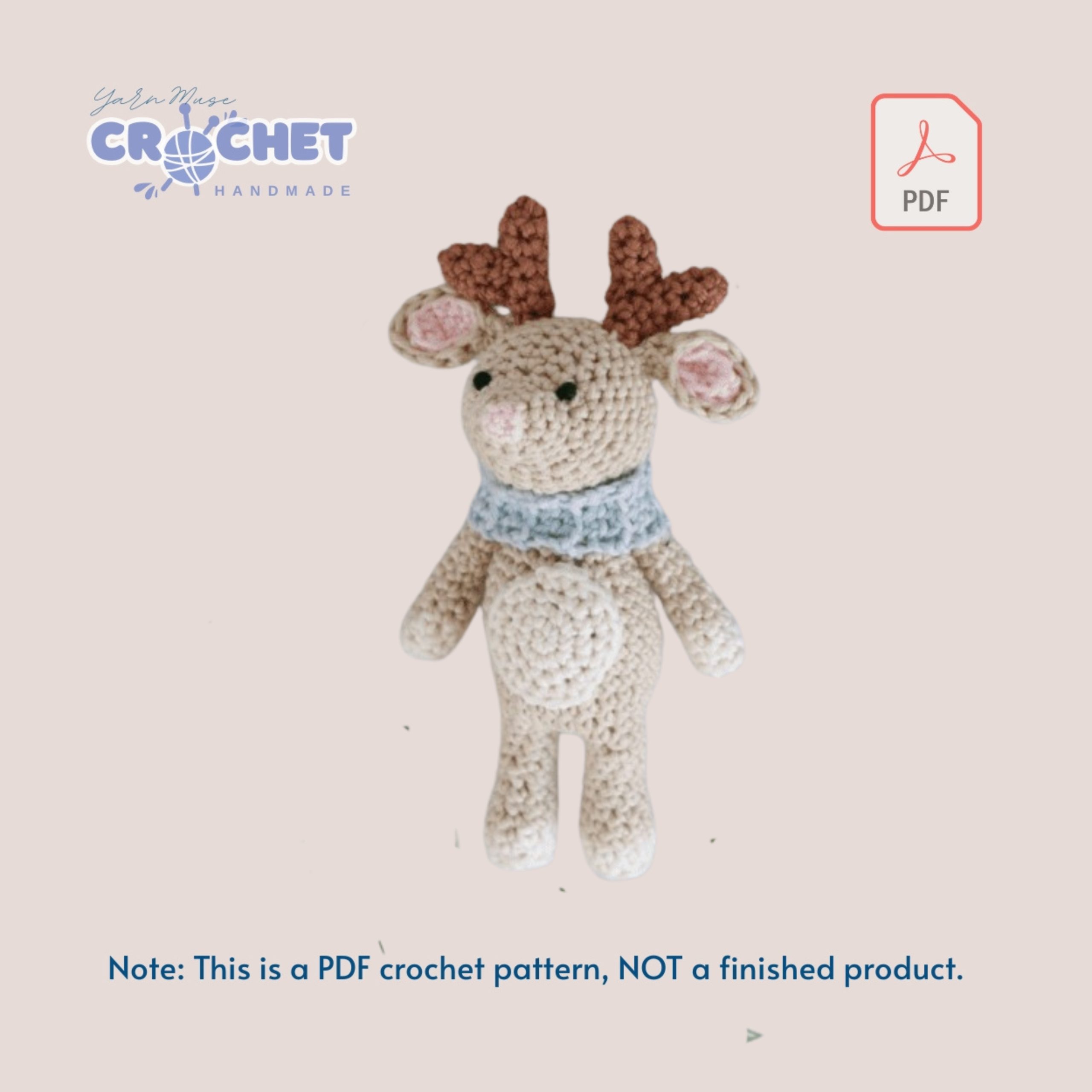 MQ-095-Cute Reindeer Amigurumi Crochet Pattern Easy PDF Tutorial
