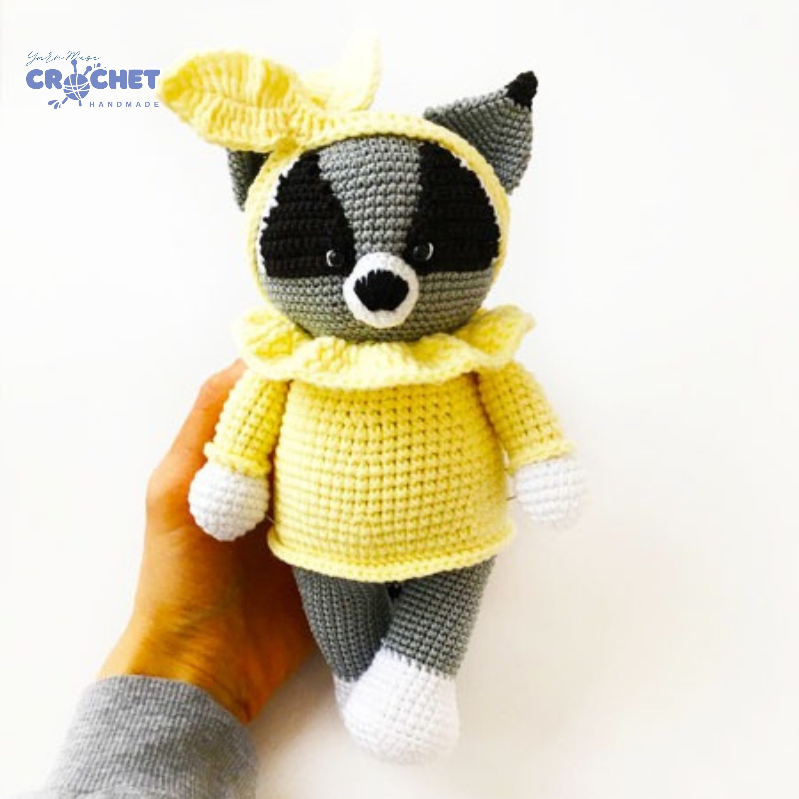 MQ-070-Sophia the Raccoon with Headband Amigurumi Crochet Pattern PDF for Beginners