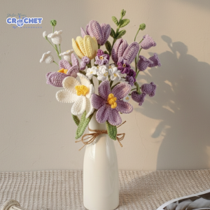 Crochet Flower Bouquet Pattern PDF Everlasting Tulips Pink Purple Blue