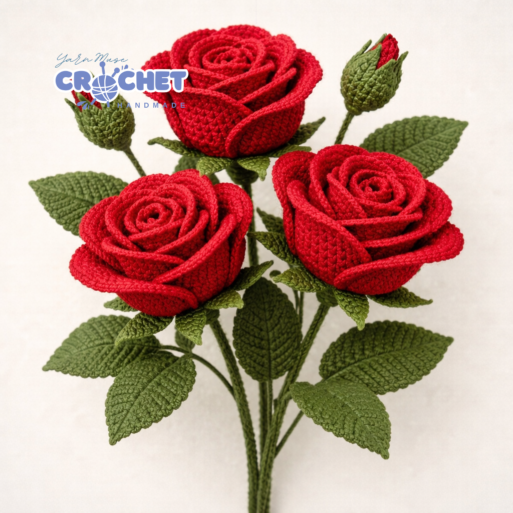 Crochet Realistic Red Rose