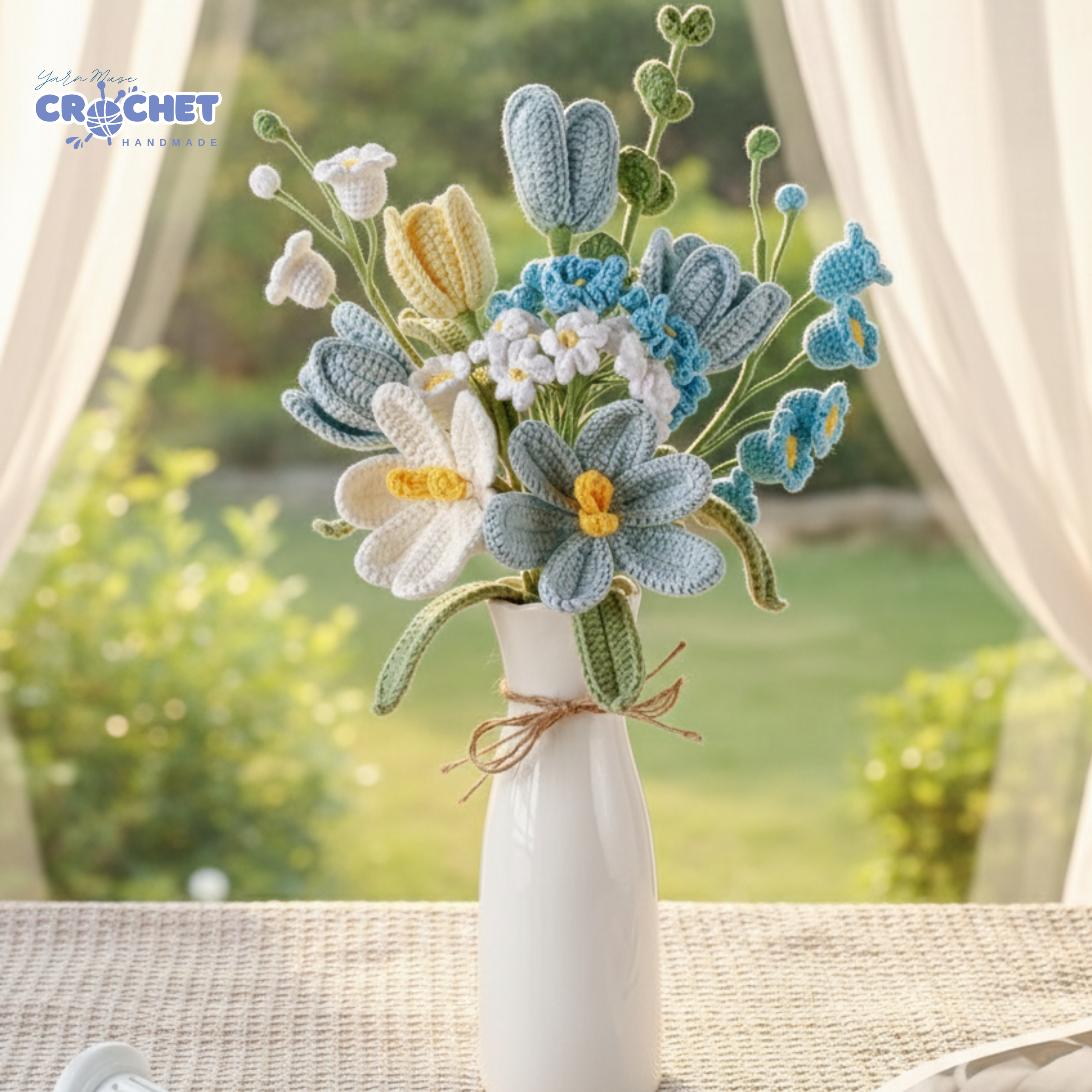 Crochet Flower Bouquet Pattern PDF Everlasting Tulips Pink Purple Blue