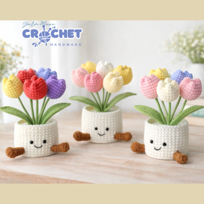 Handmade Crochet Tulip Flower Pot Pattern PDF